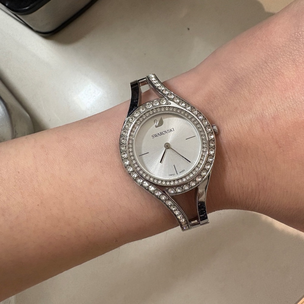 Swarovski Silver Crystal-Studded Timepiece